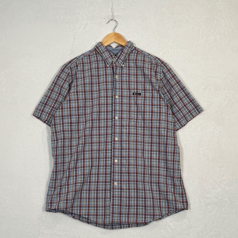 Chaps Blue Plaid Short Sleeve Button Down Shirt Size Large